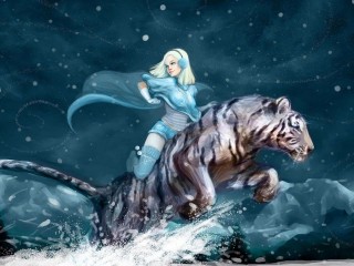 woman-tiger-winter-snow