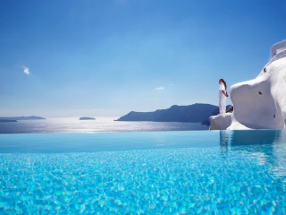 blue serenity santorini greece wallpaper