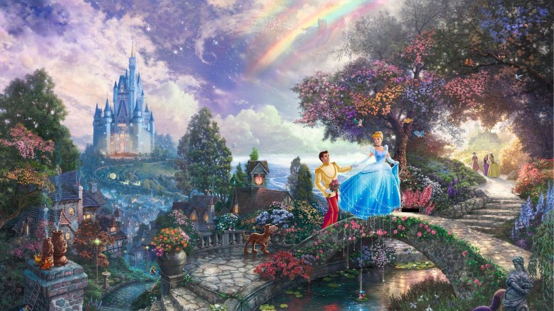 cinderella-disney-castle-thomas-kinkade-digital-art-prince-1600x900-wallpaper